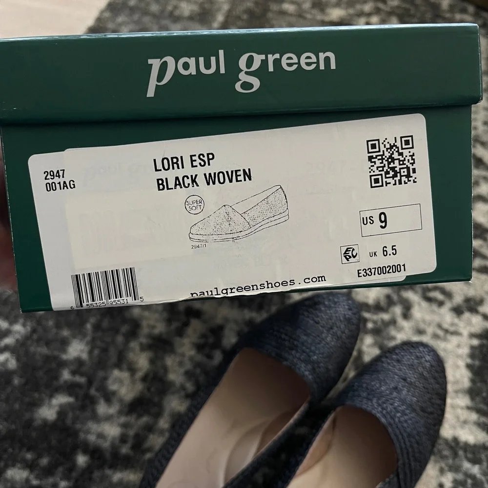 Paul Green Lori Espadrilles Sz 9 Black Woven Raffia Flats Comfortable Chic Beach